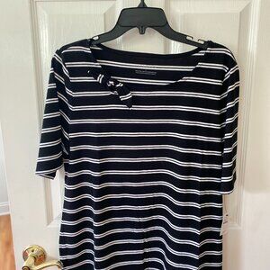 Talbots Black White Stripe Top